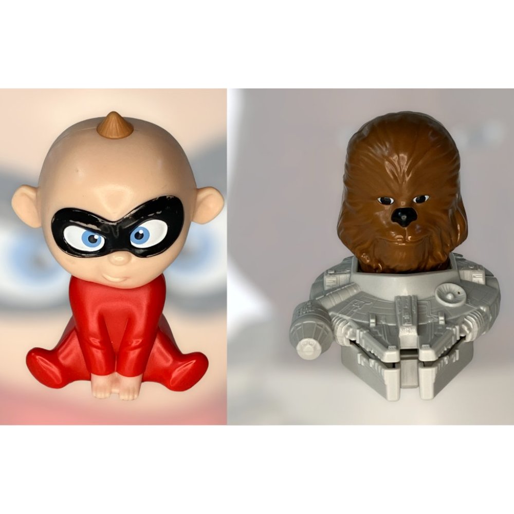 McDonalds Happy Meal Toys Jack Jack Parr & Chewbacca Millennium Falcon Pre-owned